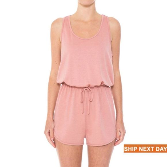 Dolphin Hem French Terry Sleeveless Racerback Romper - Romper - Racerback - Picture 1 of 2